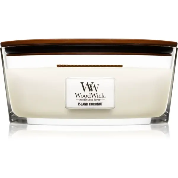 Woodwick Island Coconut vonná svíčka s dřevěným knotem (hearthwick) 453 g