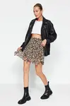 Trendyol Orange Flower Patterned Asymmetrical Viscose Fabric Mini Woven Skirt