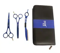 Sada kadeřnických nůžek Fox Color Blue 5,5" + břitva - modrá (1509494, 1509507) + dárek zdarma
