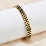 8MM 304 Stainless Steel Black Enamel Checkered Hinged Bangles for Women
