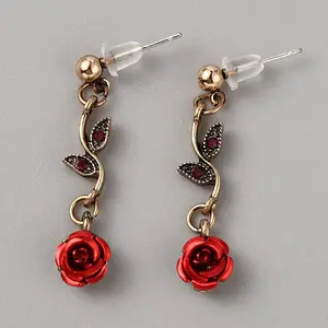 Aluminum Rose Flower Dangle Stud Earrings