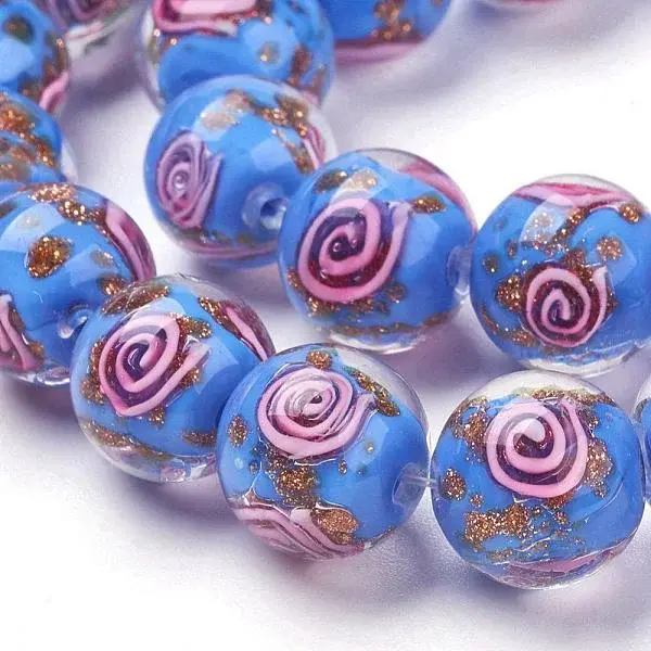 Handmade Gold Sand Lampwork Beads Strands