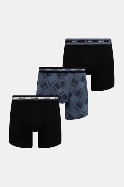 HUGO boxerky pánské bavlněné s elastanem BOXER BR PLANET DES 3-pack