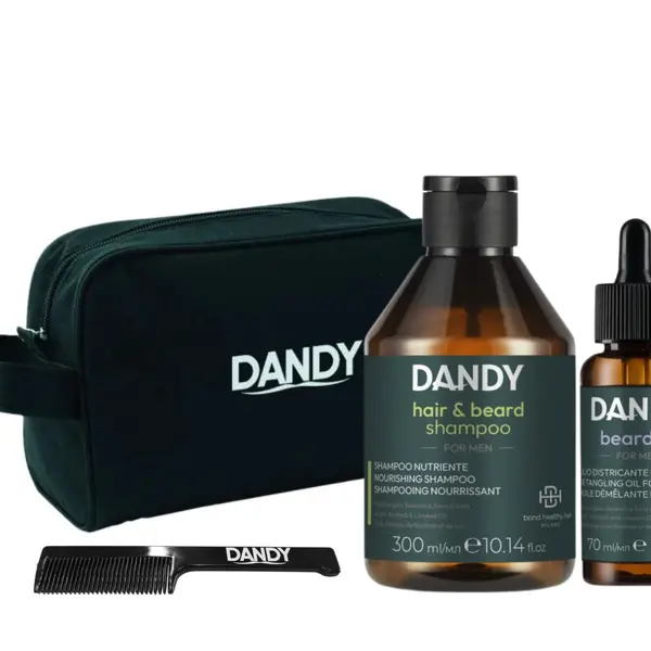 Pánská cestovní sada pro péči o vlasy a vousy s kosmetickou taštičkou a hřebínkem na vousy Dandy + dárek zdarma