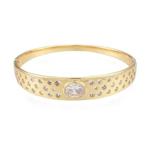 Cubic Zirconia Oval Hinged Bangle