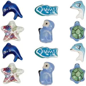 12Pcs 6 Styles Animals Handmade Porcelain Beads