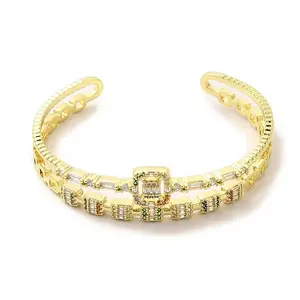 Square Glass Open Cuff Bangle with Cubic Zirconia