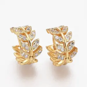 Brass Micro Pave Clear Cubic Zirconia Huggie Hoop Earrings