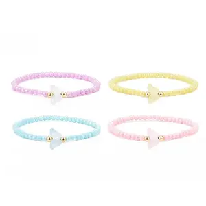 Opaque Acrylic & Brass Beaded Stretch Bracelets
