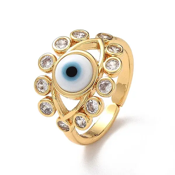 Lampwork Evil Eye Open Cuff Ring with Clear Cubic Zirconia