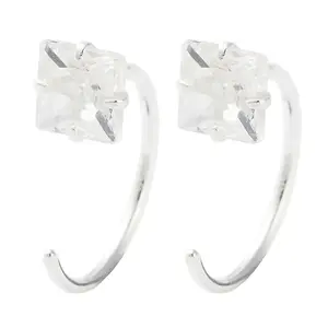 999 Fine Silver Micro Pave Clear Cubic Zirconia Pull Through Earrings
