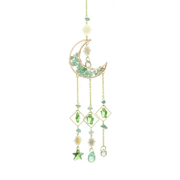Natural Green Aventurine Chips Moon Pendant Decorations