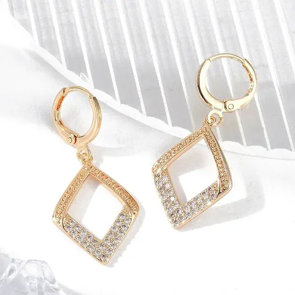 Brass Micro Pave Clear Cubic Zirconia Leverback Earrings