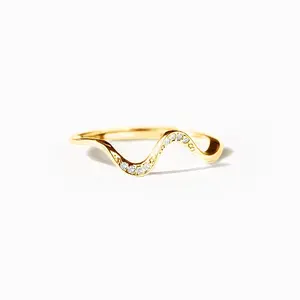 Wave Shaped 925 Sterling Silver Micro Pave Clear Cubic Zirconia Finger Rings
