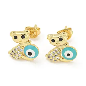Evil Eye Real 18K Gold Plated Brass Stud Earrings