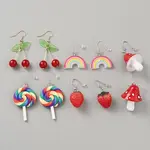 5 Pairs Iron Resin Dangle Earring Sets