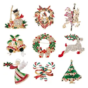 9Pcs 9 Styles Christmas Theme Rhinestone Brooch Pin