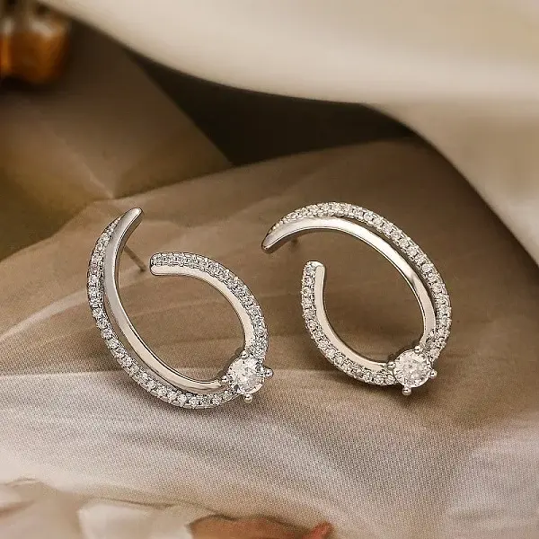Brass Micro Pave Clear Cubic Zirconia Stud Earrings for Women