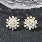 Snowflake Brass & Clear Cubic Zirconia Stud Earrings