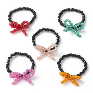 Glass Seed Beaded Bowknot Stretch Finger Rings