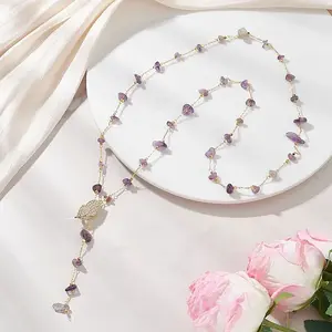Natural Amethyst Chip Handmade Link Chain Necklaces