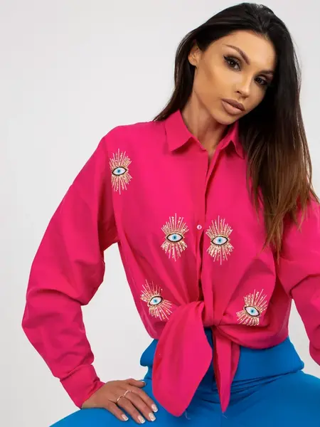 Fuchsiová oversize košile s výšivkou