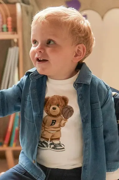 Kojenecké tričko s dlouhým rukávem Mayoral béžová barva, s potiskem, 2058
