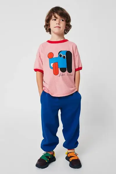 Dětské bavlněné tepláky Bobo Choses Curve modrá barva, s aplikací, 225AC067