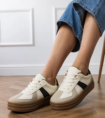 marka niezdefiniowana Beige women's platform sneakers Serila
