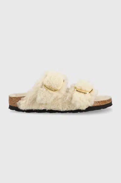 Vlněné pantofle Birkenstock Arizona Bb Shearling dámské, šedá barva, 1023130.TEDDY-EGGSHELL