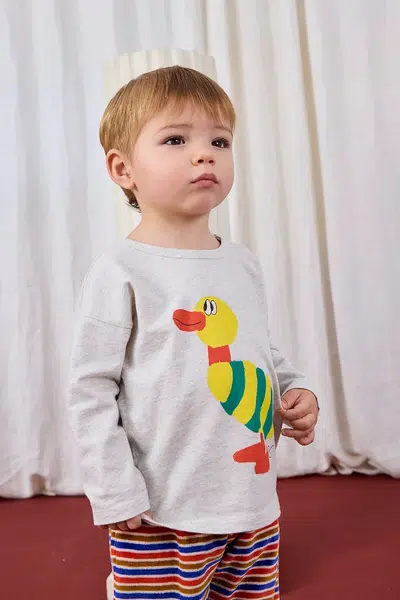 Dětské bavlněné tričko s dlouhým rukávem Bobo Choses Striped Duck šedá barva, s potiskem, 225AB038