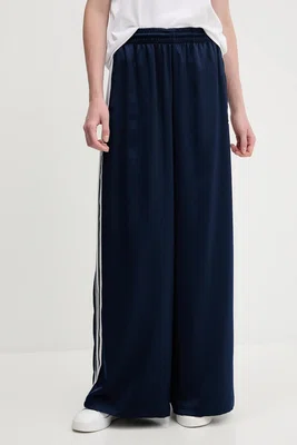 Tepláky adidas Originals Adicolor Satin Wide Leg dámské, tmavomodrá barva, s aplikací, JD0881
