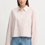 Bavlněná košile Calvin Klein Jeans dámská, béžová barva, relaxed, s klasickým límcem, LV047C118G
