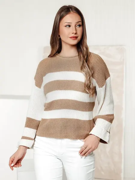 Dámsky sveter LINEZZA, béžovo-biely