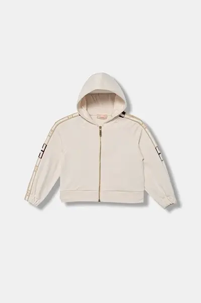 Dětská mikina s příměsí vlny Elisabetta Franchi béžová barva, s kapucí, s aplikací, EGFE057.0.FF002