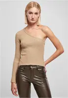 Women's sweater with short rib knit with one sleeves unionbeige