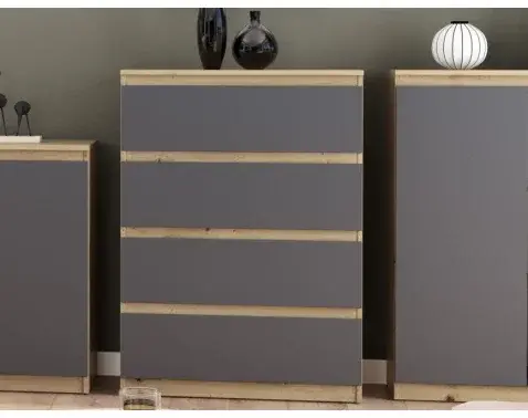 Komoda so 4 zásuvkami Carlos, dub artisan/grafit, 75 cm%