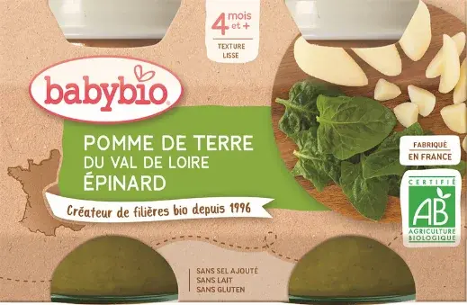 BABYBIO Príkrm zemiaky so špenátom 2 x 130 g