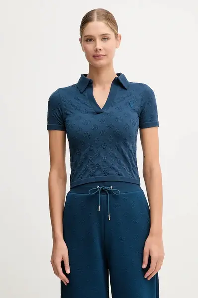 Polo tričko Guess PEONY dámské, modrá barva, V5YP10 Z3OA0
