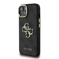 Zadní kryt Guess PU 4G Metal Logo Stand Camera Frame pro Aplle iPhone 15, černá