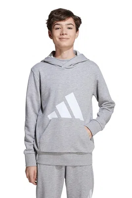 Dětská mikina adidas šedá barva, s kapucí, s potiskem, JV9900