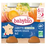 BABYBIO Večerné menu Mrkva so sladkými zemiakmi a pšenicou 2x200 g