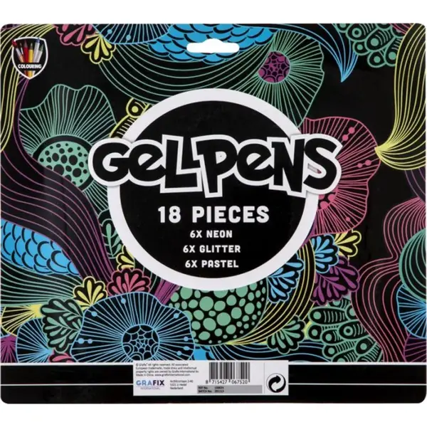 Gélové perá 18 ks neónové, trblietavé, pastelové
