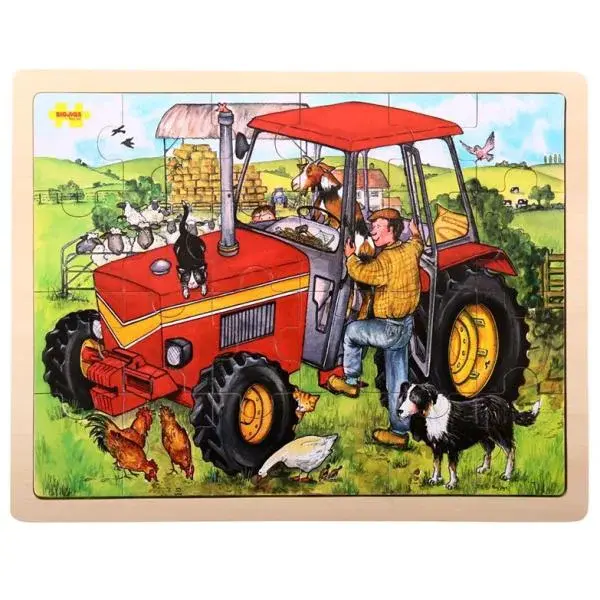 Bigjigs Toys Drevené puzzle traktor 24 dielikov