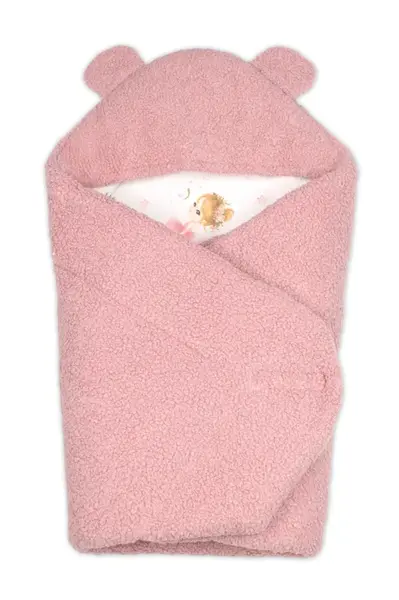Baby Nellys Beránková zavinovačka s kapucí bavlna/beránek, Teddy - Baletka, pudrově růžová