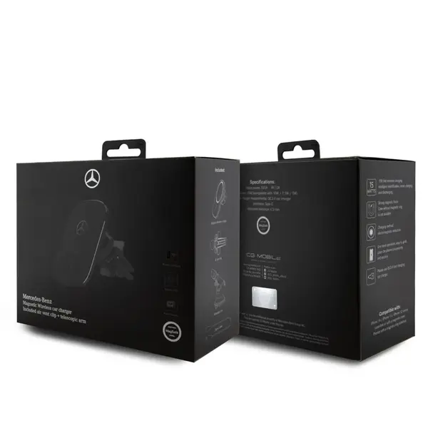 Magnetický držák Mercedes do auta 15W s bezdrátovým nabíjením, černá