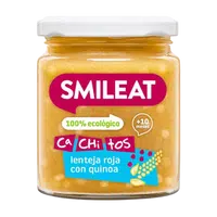 SMILEAT BIO příkrm quinoa s červenou čočkou, zeleninou s extra panenským olivovým olejem 10M+, 230 g