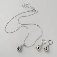 Teardrop Brass & Cubic Zirconia Pendant Necklaces & Hoop Earrings Jewelry Set for Women