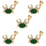 5Pcs Brass Micro Pave Clear & Green Cubic Zirconia Pendants