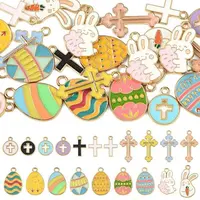24Pcs 20 Styles Easter Egg Rabbit Cross Alloy Enamel Pendants